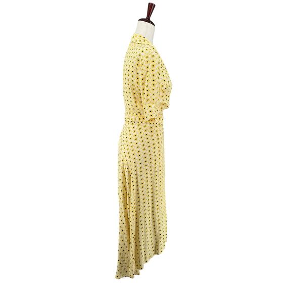 Ganni Crepe Yellow Daisy Floral Midi Wrap Dress 40 V Neck Viscose Tie Waist - Picture 2 of 14